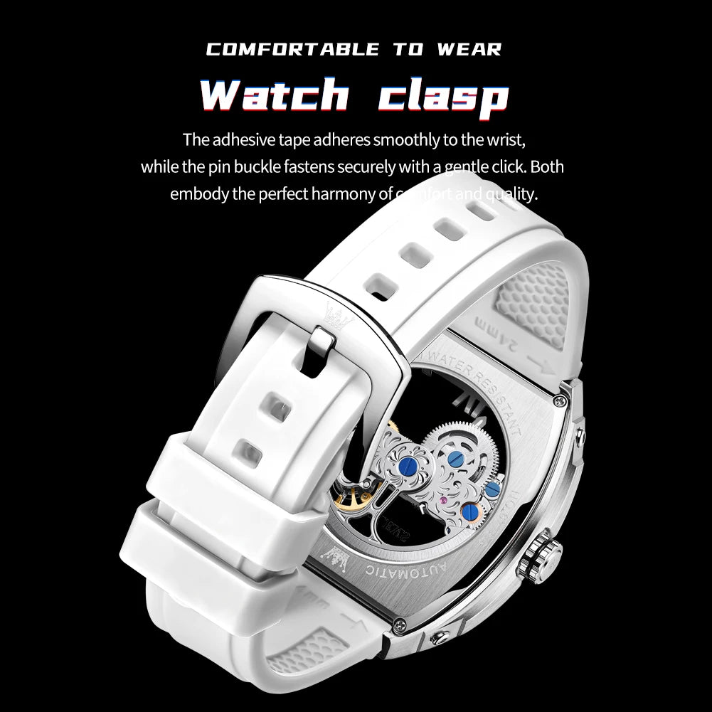 OLEVS 6779 Transparent Hollow Mechanical Men's Watches Fashion Luxury Silicone Strap Waterproof Skeleton Automatic Watch For Man