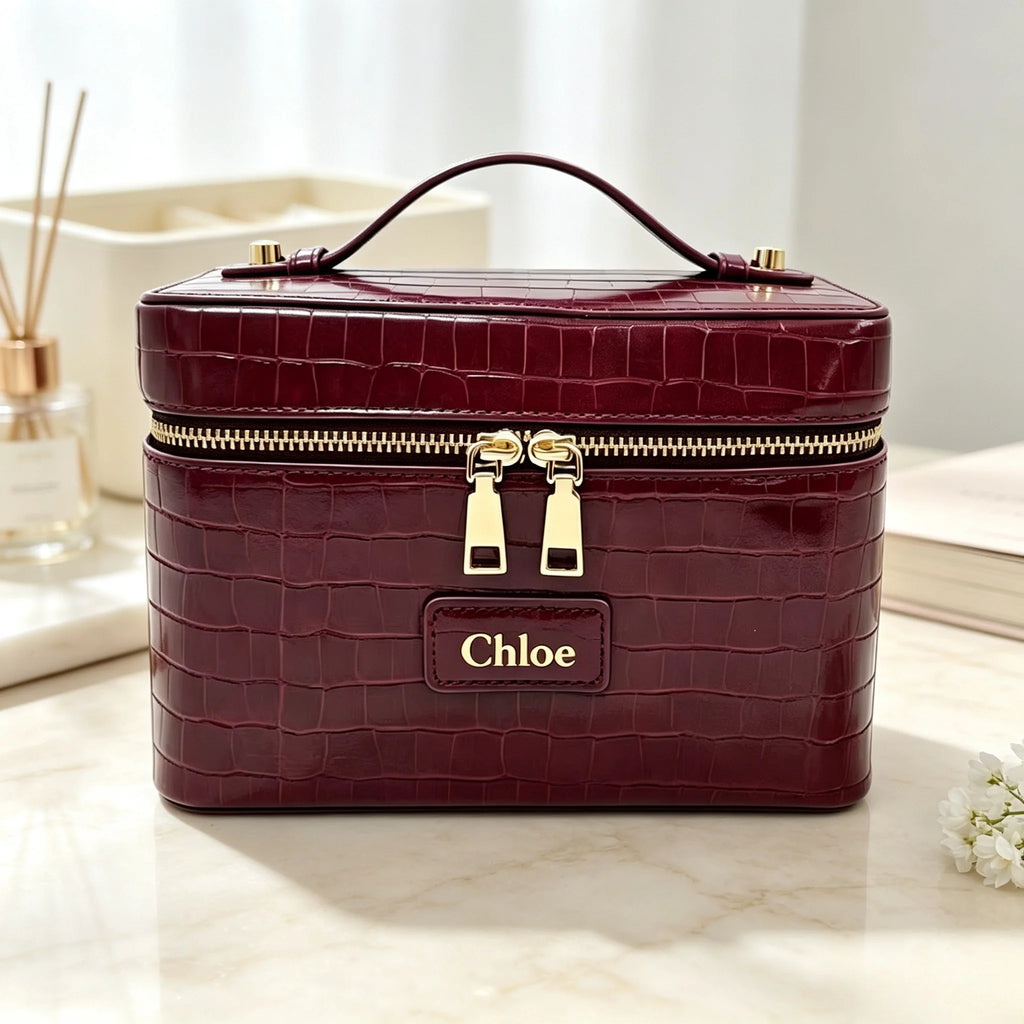 Customized Name PU Leather Cosmetic Bag with Zoned Storage and Large Capacity Travel Toiletry Bag for Autumn Winter New Arrivals