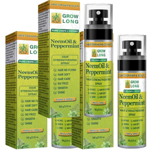 Grow Long Neem Oil & Peppermint Hair Strengthening Spray - Smooth Shine, Safe for Hair & Scalp, Biotin & Keratin Infused