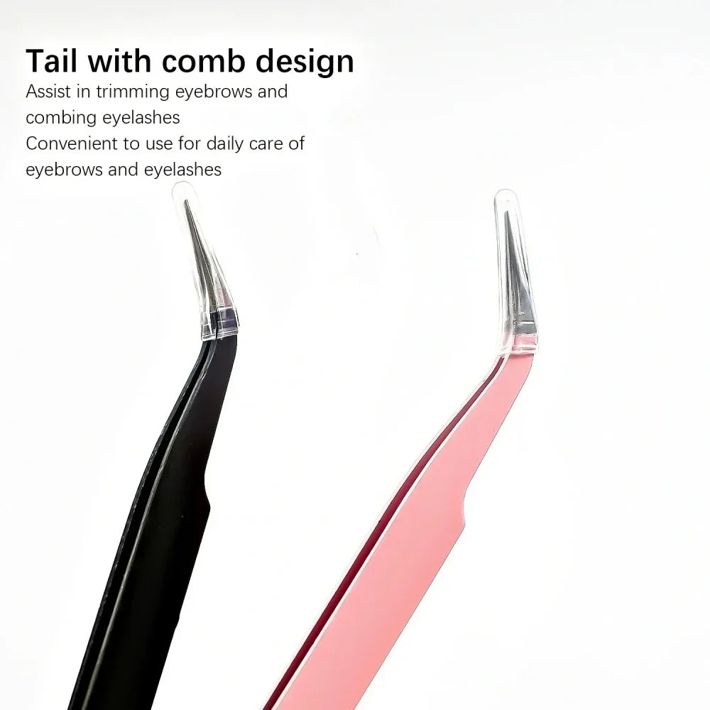 Stainless Steel Straight Curved Eyelash Tweezers False Lash Application Clip for Eyelid Tape Nail Rhinestone Picker Makeup Tool