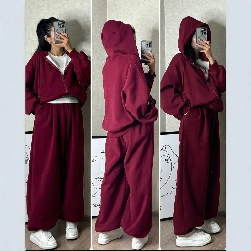 Women's Sports Suit Hooded Sweatshirt Tie Up Pants Two Piece Set Street Style Long Sleeve Solid Color Spring Fashion Outfit