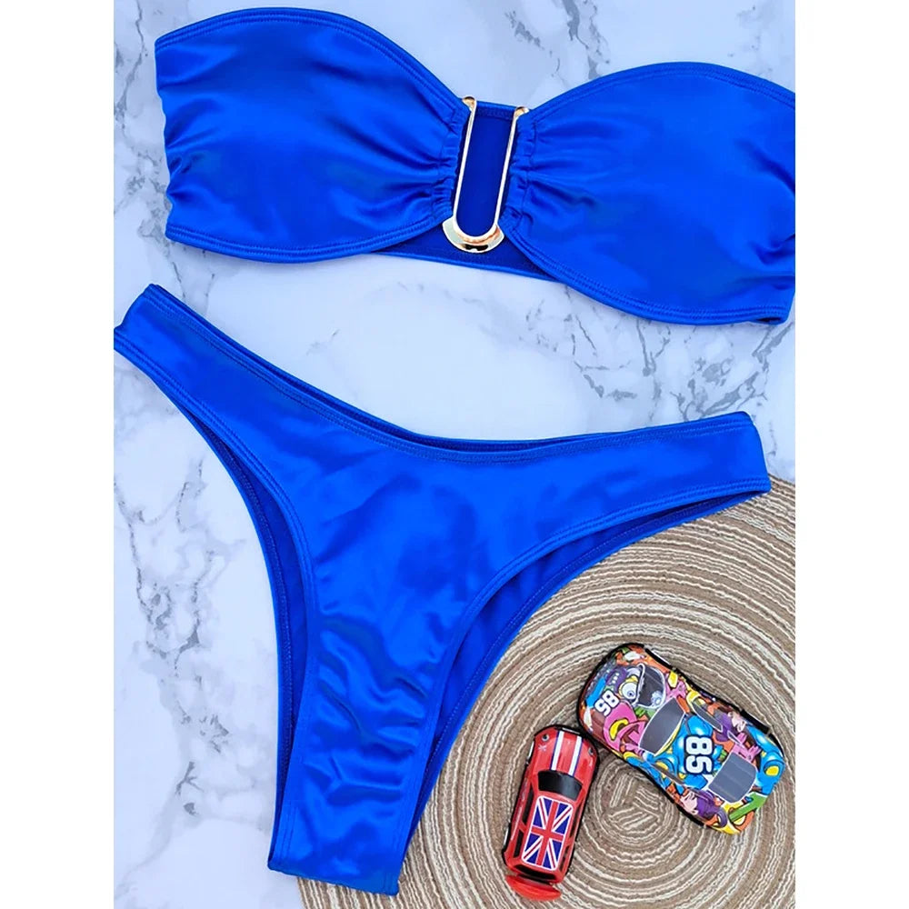 Bandeau Bikini Swimsuit Women 2026 Two-piece Swimwear Thong Bikinis Sets Female Bathing Suit Push Up Monokini Beach Wear Biquini