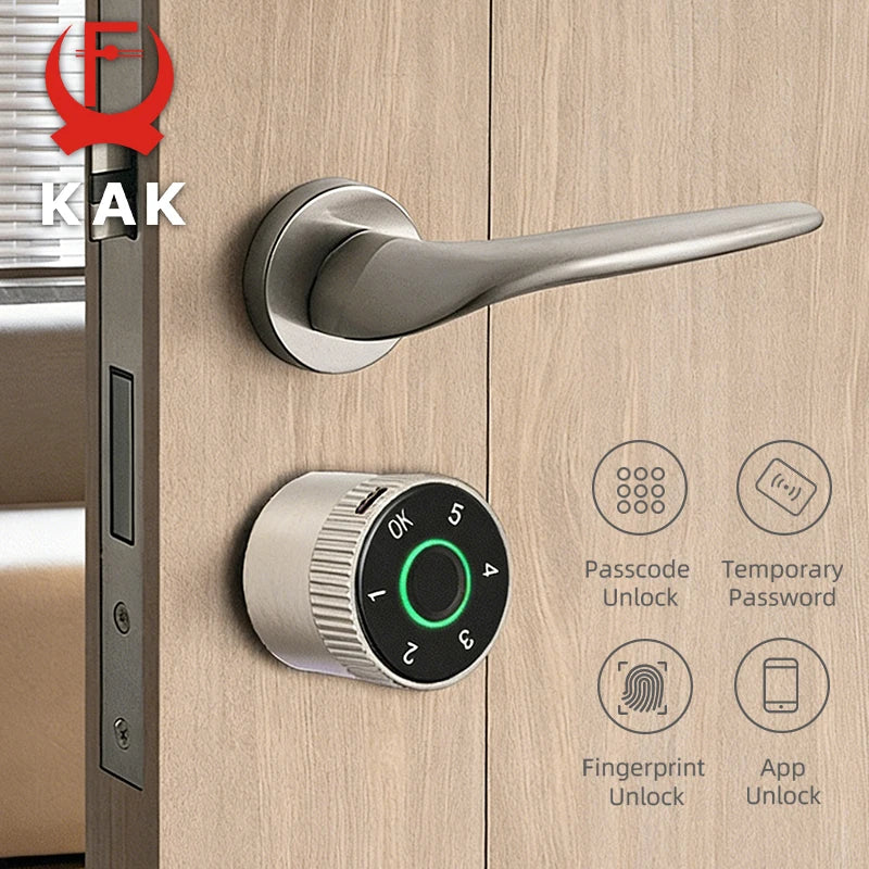 KAK Tuya APP Fingerprint Cylinder Smart Door Lock Electronic Digital Password Code Lock Keyless Remote Control Lock Hardware