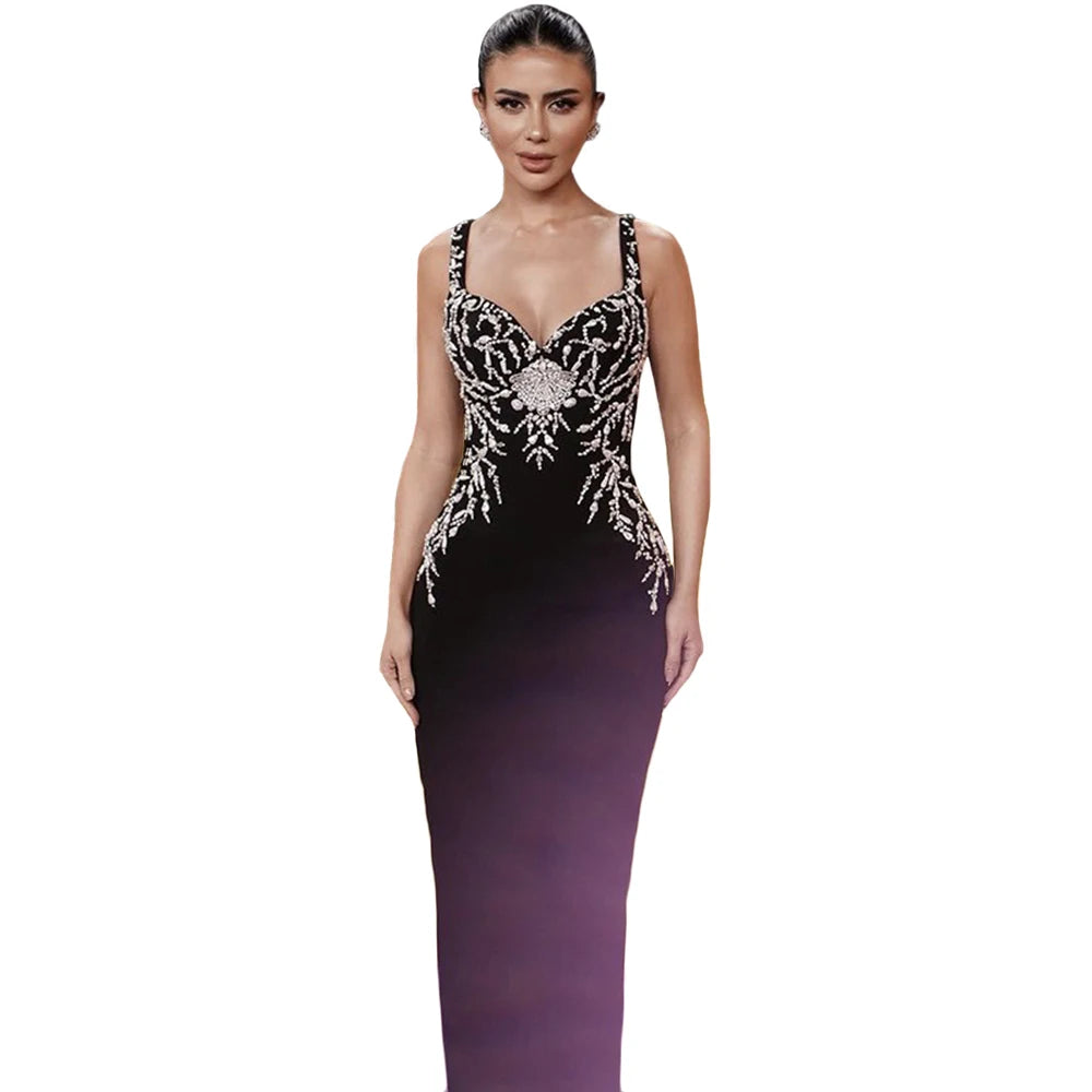Women Elegant Beading Bandage Dress Spaghetti Strap Bodycon Clothes Club Party Evening Dresses