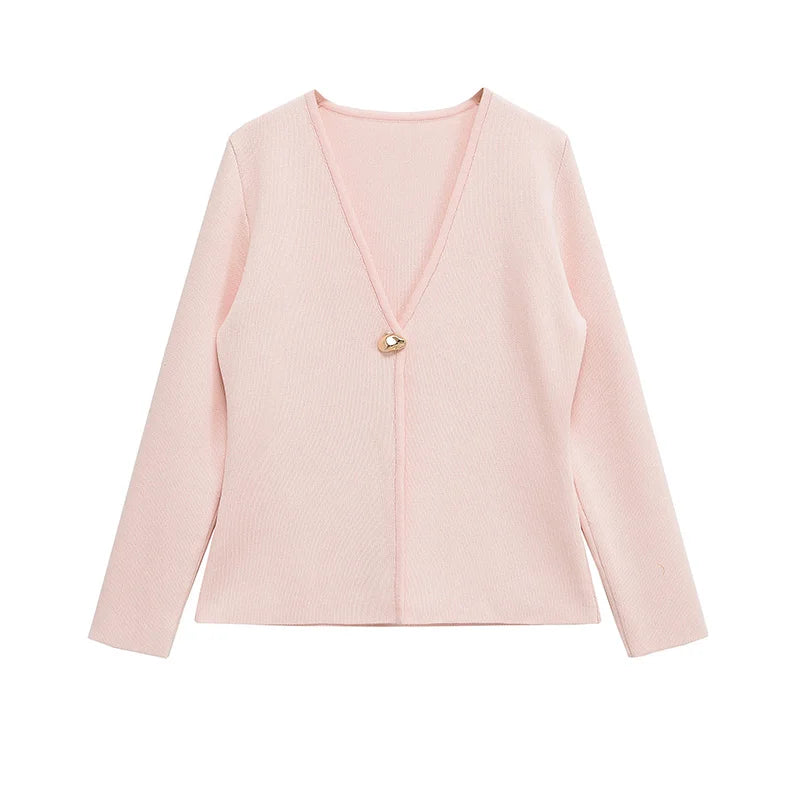 Casual Knitted Cardigans Women Elegant V-neck Loose Long Sleeve Sweaters 2025 Spring All-match Street Lady Outwear Lady Tops