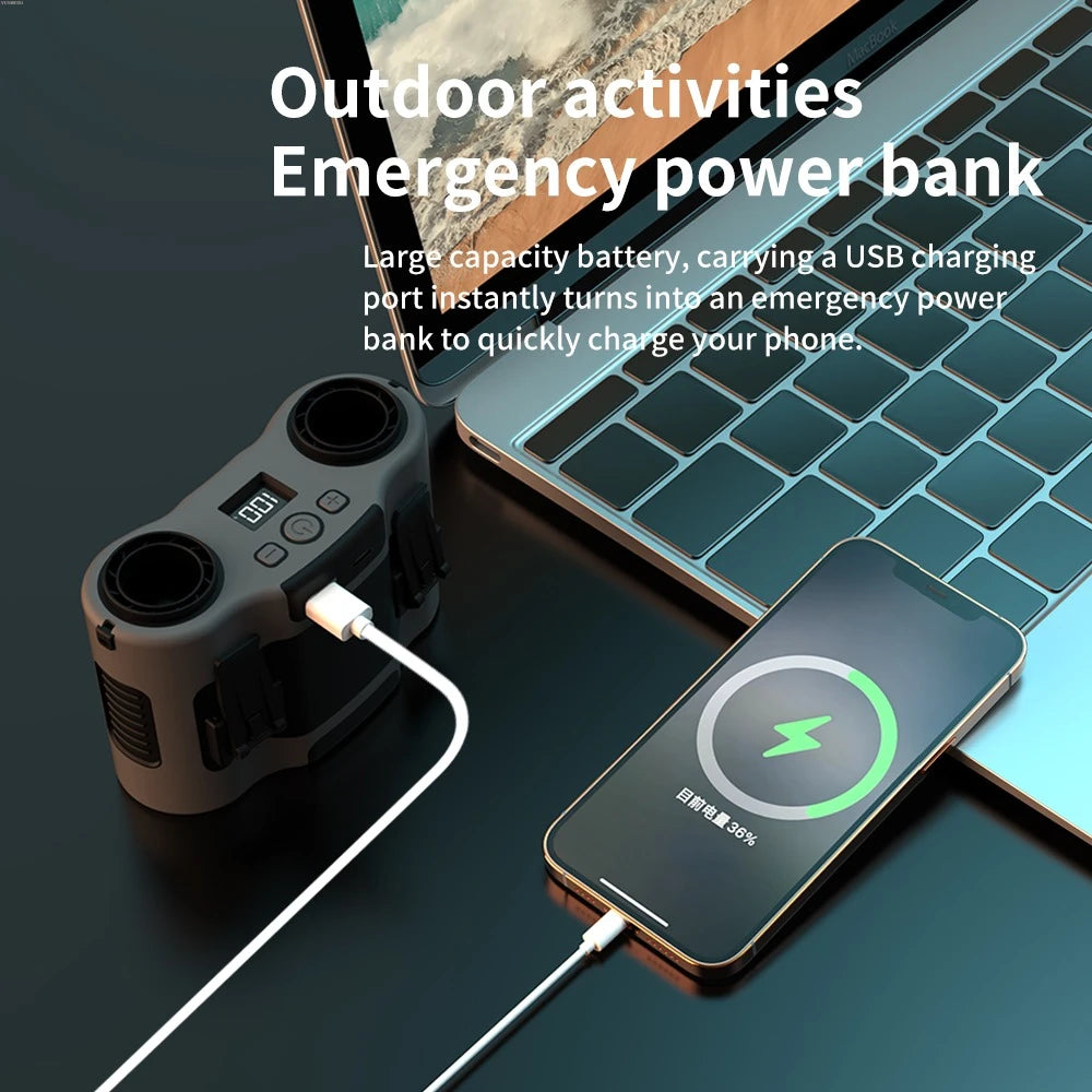 Portable Waist Clip Fan Mini USB Charging Hanging Fan with LED Flashlight Outdoor Single/dual Air Outlet Fan 20000/10000Mah F6/7