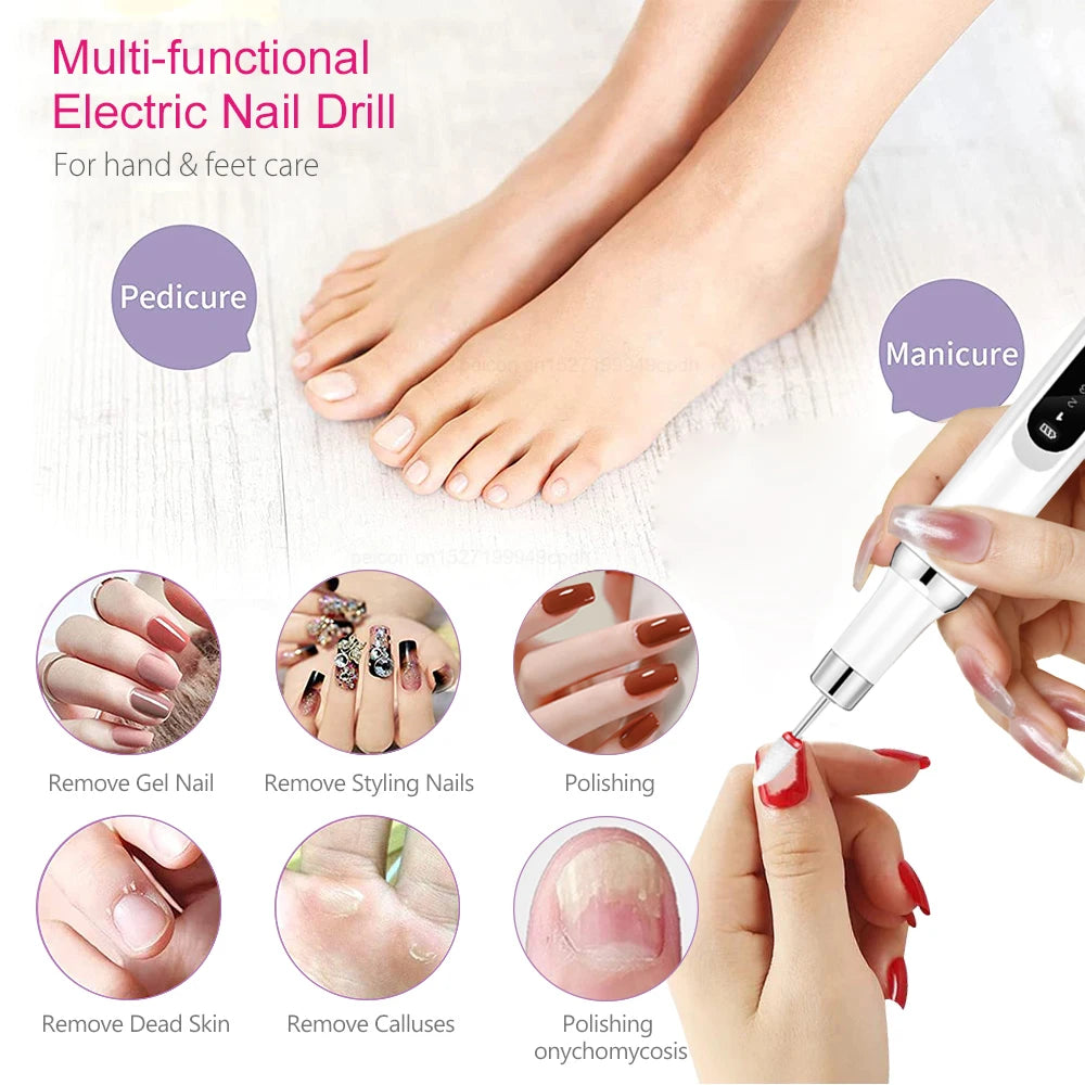 Professional Electric Nail Drill Machine 15000RPM Portable Manicure Pedicure Set for Acrylic Gel Nails New Nail File Tool