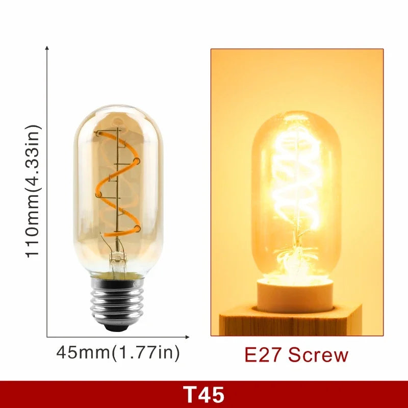 E14 E27 Retro LED Spiral Filament Light Bulb 4W Warm Yellow 220V C35 A60 T45 ST64 T185 T225 G80 G95 G125 Vintage Edison Lamp