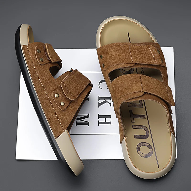 Men Sandals Canvas Luxury Pu Leather Men's Beach Sandal Footwear 2026 Autumn Male Casual Shoes Comfort Anti Slip Outsole Adult 7