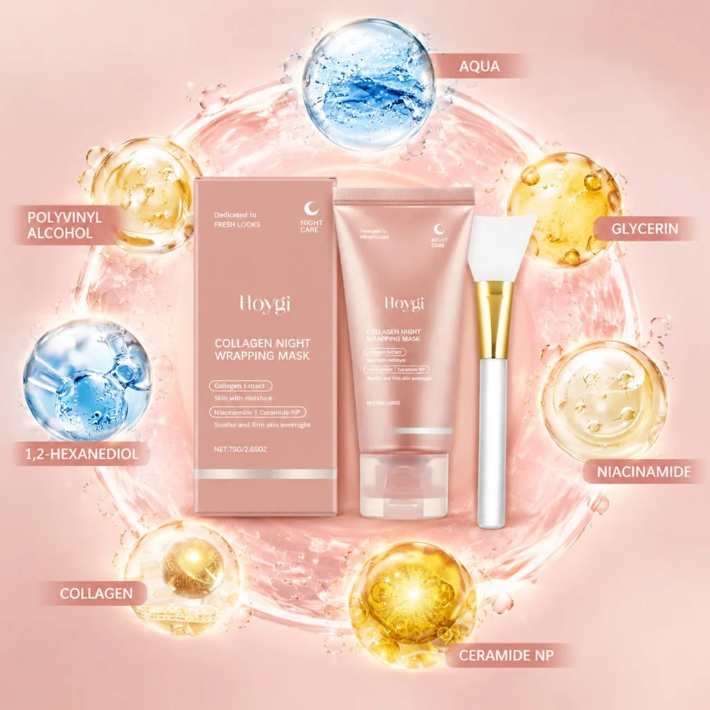 HOYGI Collagen Overnight Peel Off Mask Gentle Facial Cleanser Deep Purify Pores Moisturizing Nourishing Skin Care Treatment