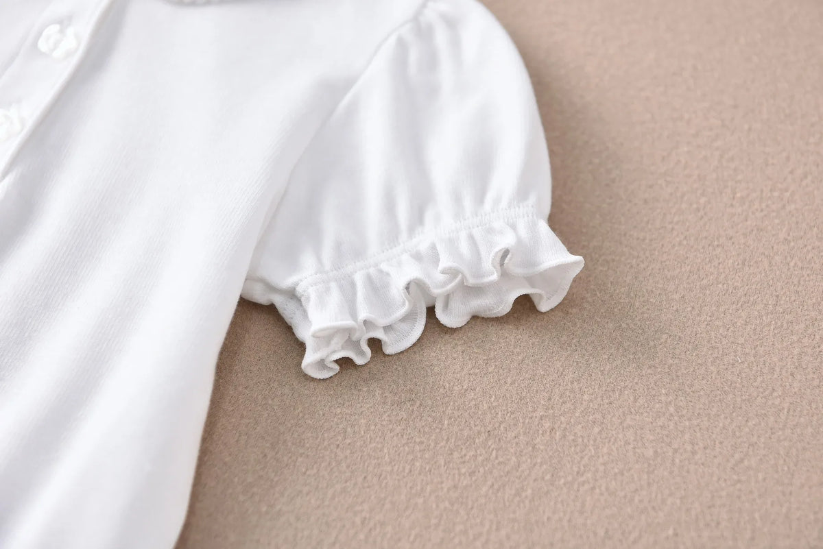 Girls White Cotton Polo Shirt Loose Breathable Children's T-shirt School Clothing POLO Size 100-170