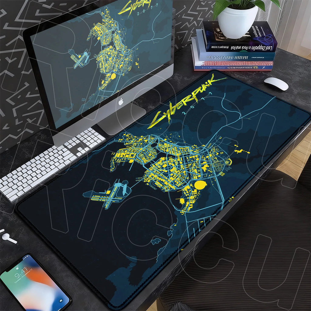 Black Gaming Mousepad XXL Rubber Non-slip Office Deskmat Anime Girl Playmat C-Cyberpunks Style Lock Edge PC Keyboard Accessories