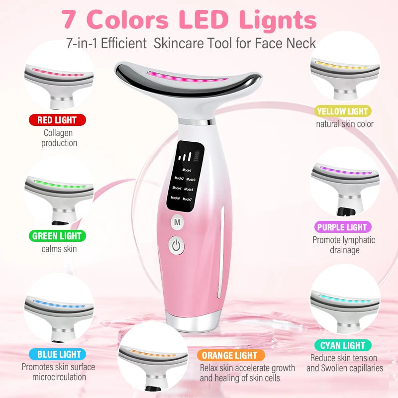 New EMS Micro-current Neck Face Beauty Device 7 Color Facial Massager for Enhanced Face Neck and Shoulder Care with Vibrating