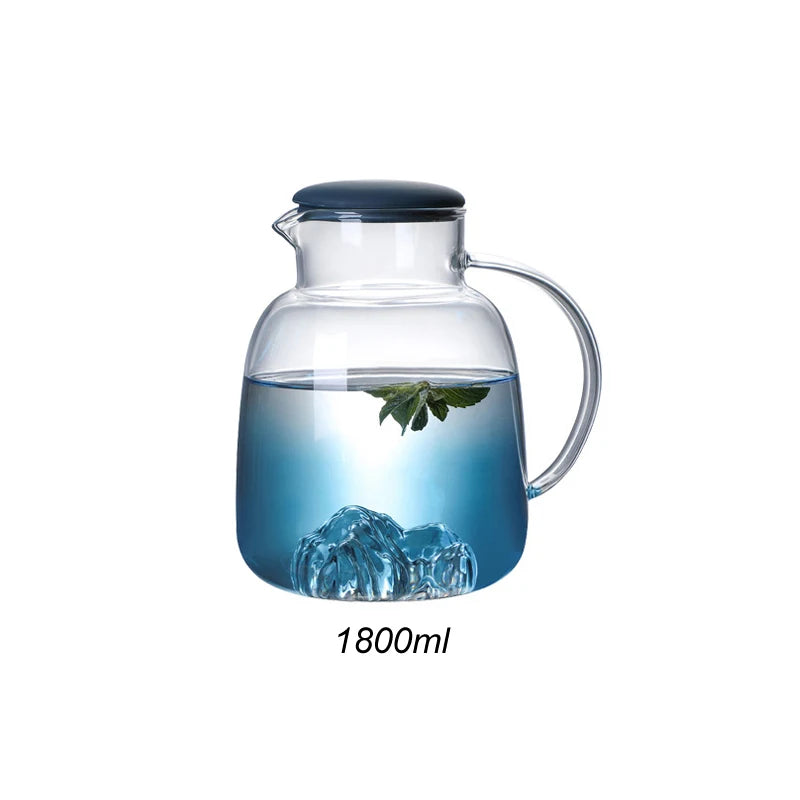 1800ml Glass Cold Water bottle With Handle Fruit Tea Cup Kettle Mountain Design High temperature heatable Jug Gradient Color