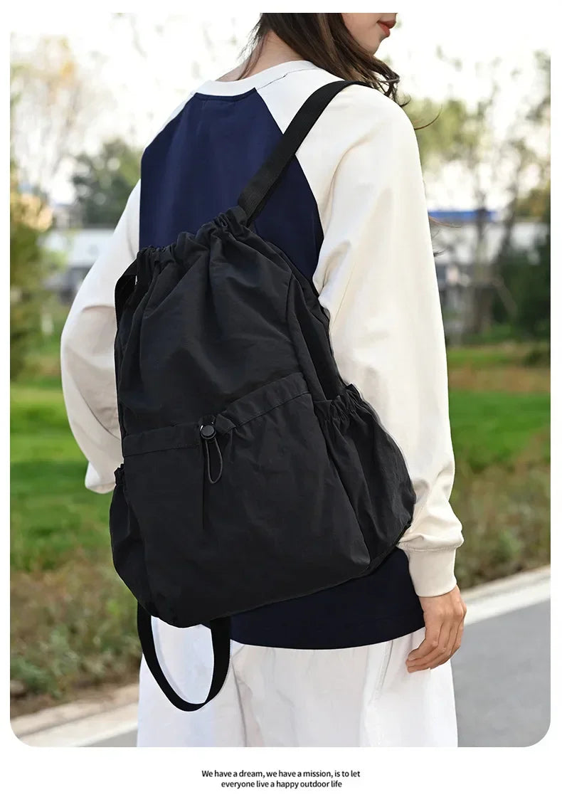 Fashionable Lightweight Drawstring Backpack: Large-Capacity Waterproof Sports Bag for School, Books, Outdoor Activities, Travel