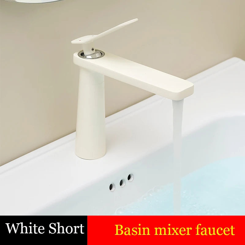 BAKALA Luxury Black Gray Wash Basin Taps Modern White Faucet Bathroom Luxury Basin Faucets Antique Hot Cold Water Sink Tap Mixer