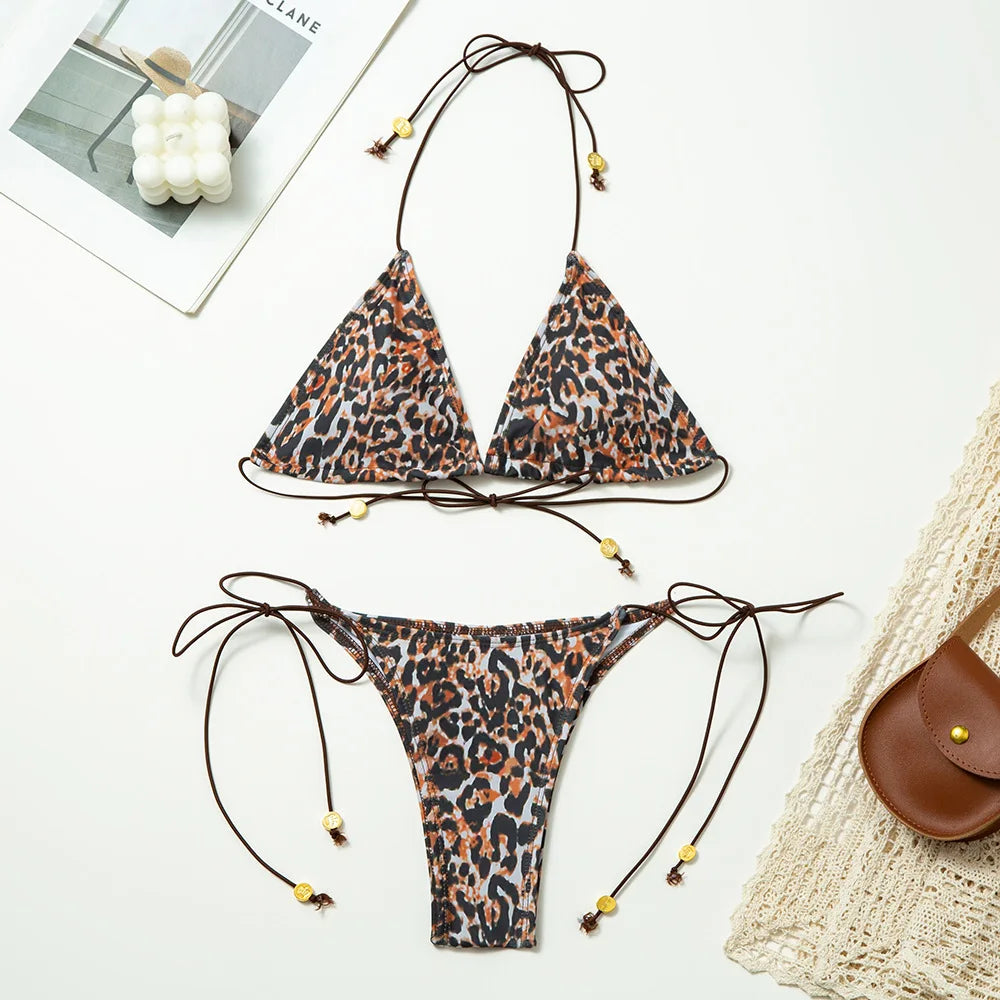 Women Bikini Two Piece Summer Sexy Halter Neck String High Waist Backless Solid Slim Holiday Beach Swimsuit Brazilian Swimwear