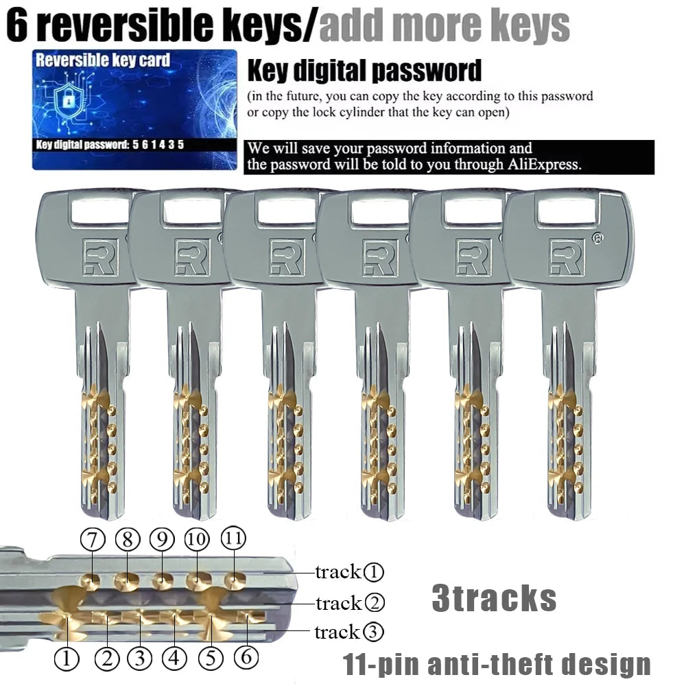 Customization: Open all household door locks with the same key. European standard high-quality 11 pin anti-theft lock cylinder