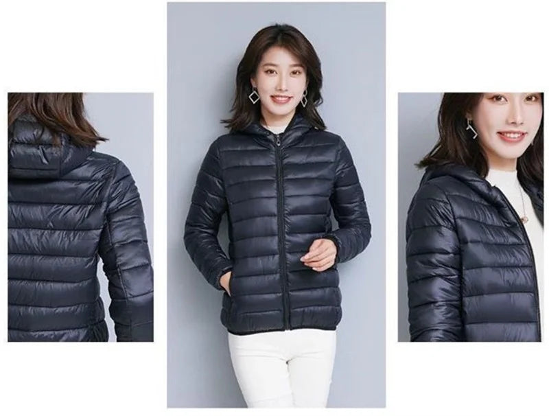 Down Jacket Women's Short Autumn Winter New Parkas Stand-UP Collar Hooded Warm Cotton Padded Coat Large Size Outcoat Ladies Tops