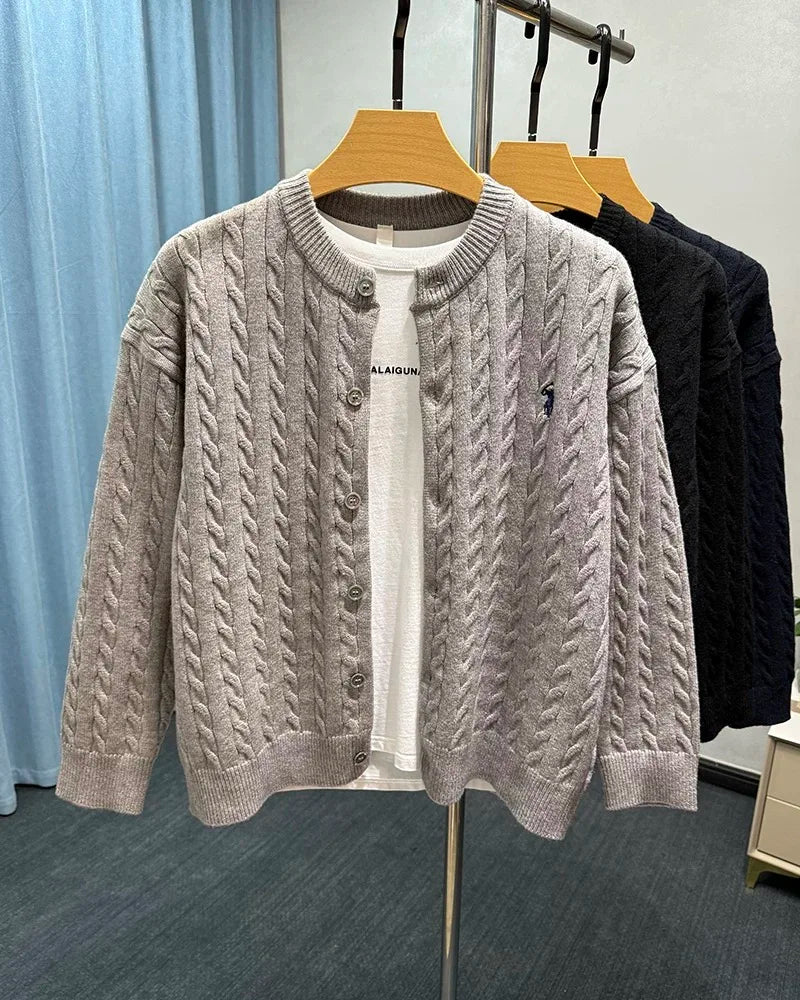 Luxury Brand Jacquard Round Neck Sweater Cardigan Men's Autumn Winter Trend Classic Paul Embroidery Loose Casual Knitted Coat