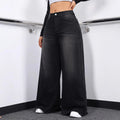 Women's Black Distressed Wide Leg Jeans High Waist Loose-Fit Raw Hem Denim Pants Casual Daily Trousers For Dating & Streetwear