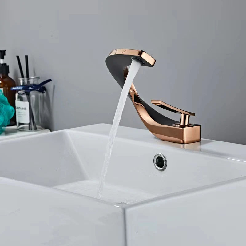 Basin Faucet  Brass Hot and Cold Wash Basin Faucet White with Gold Bathroom Basin Modern Minimalist Creative Faucet PP-12085