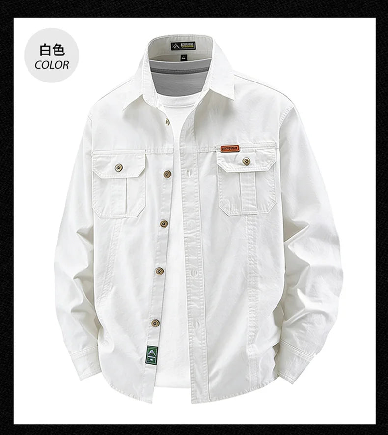 Business Military Shirts Men Tactics Long Sleeve Spring Autumn 100% Cotton Vintage Multi-pocket Cargo Shirts Menswear Clothing