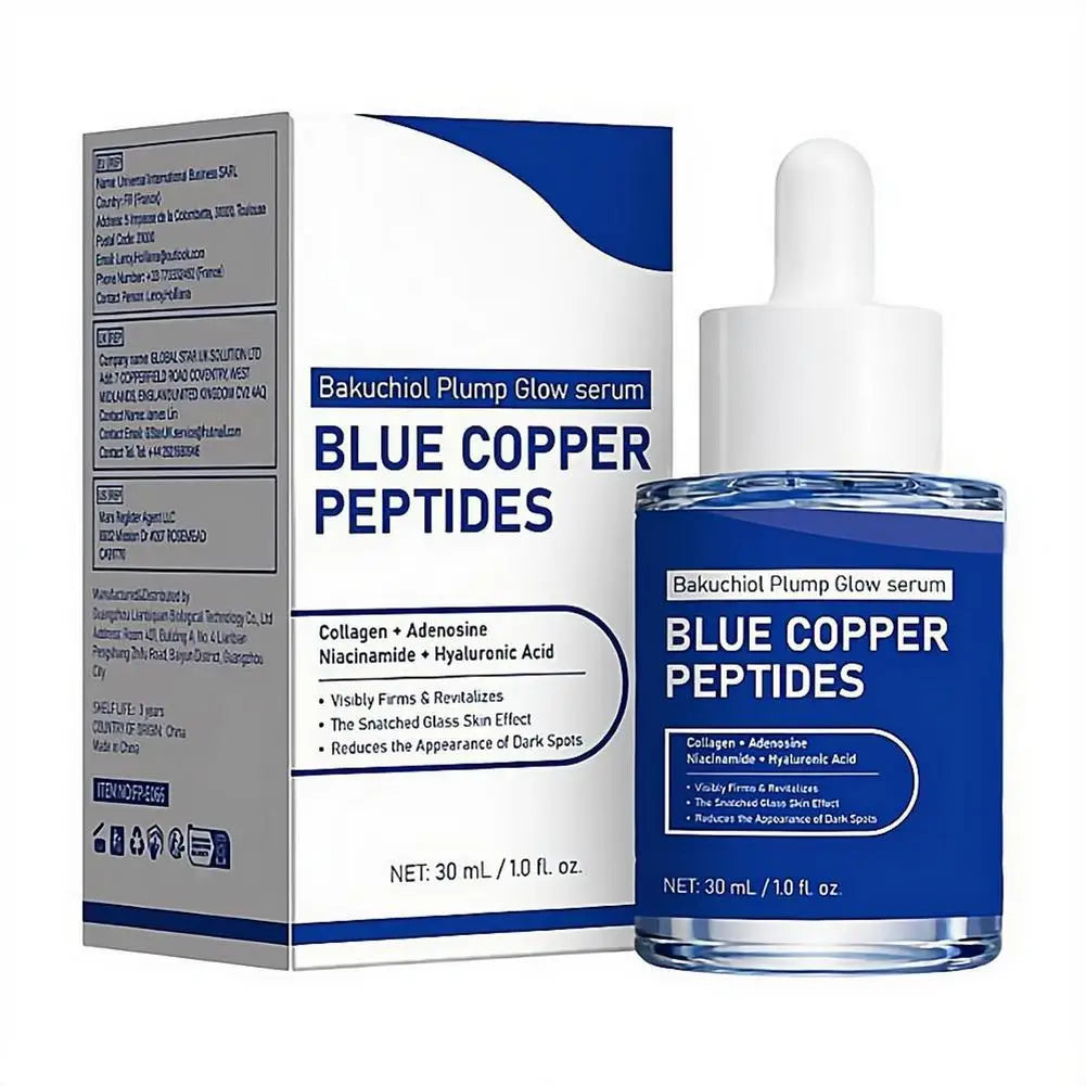 Blue Copper Peptide Serum Glow Plump Hydrating Face Essence Moisturizer Smooth Skin Firming Boosting Facial Care Serum 30ml