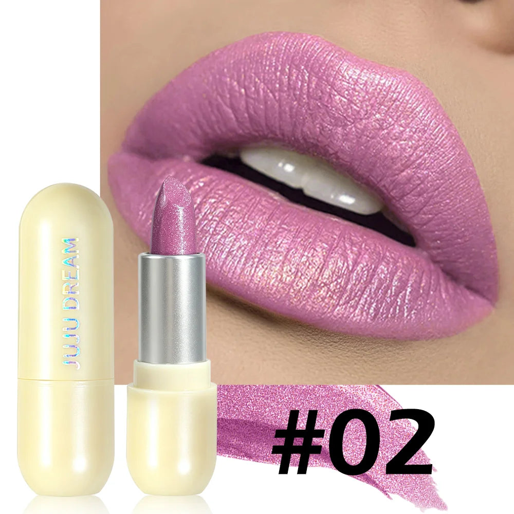 Shimmer Metallic Lipstick High Pigment Sparkling Bold Lip Color Long Lasting Waterproof Party Makeup