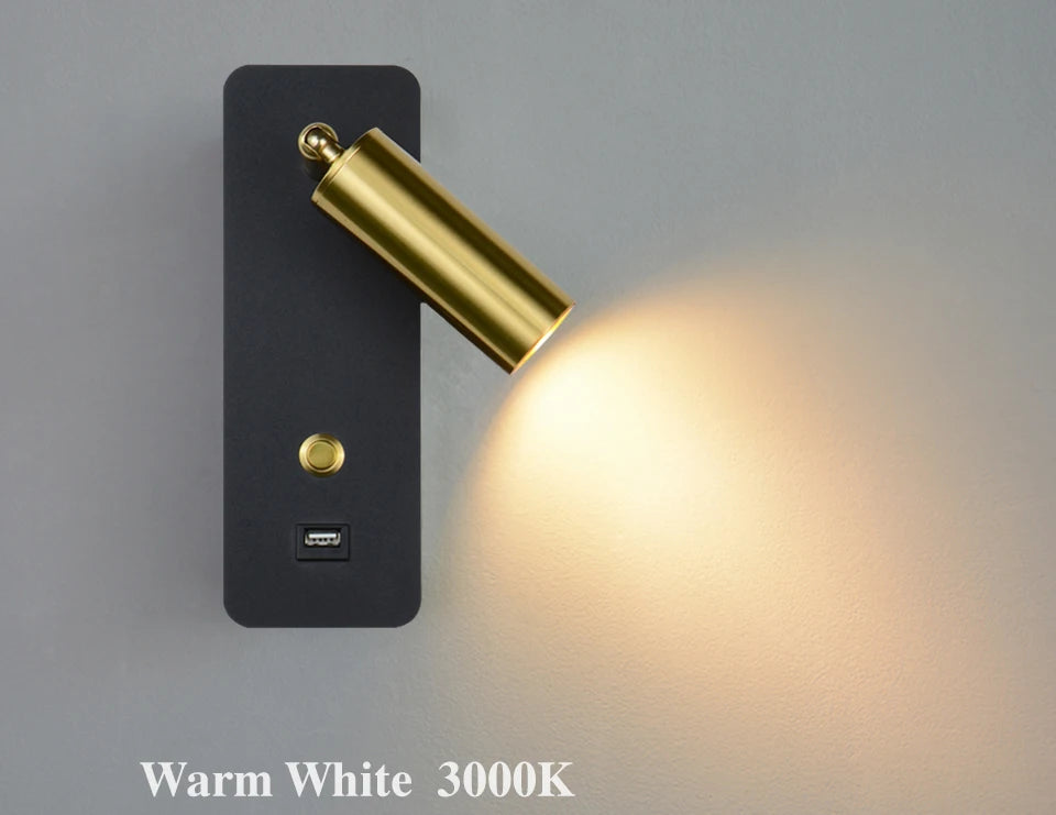 Indoor LED Wall Lamp 7W with USB Charge Wall Lamp Bedroom Living Room Nordic Modern Wall Light Aisle with Switch Wall Sconce