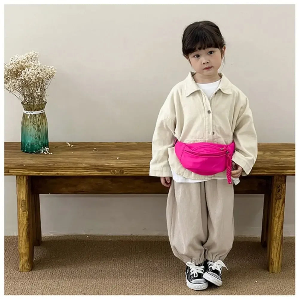 Fashion Canvas Children Bag Solid Color Large Capacity Crossbody Bag Zipper Water Proof Shoulder Bag