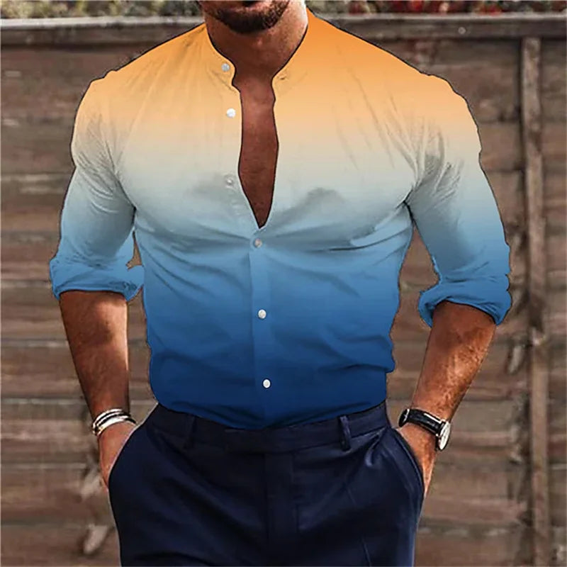 color Graphic of men's shirts lightened white 3D printed long-sleeved button clothing design aristocratic ball business shirt