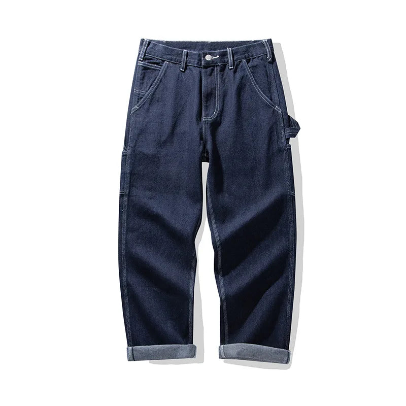 3903 Good Quality Striped Jeans For Man Multi Pockets Cargo Style Straight Casual Loose Trendy Streetwear Boyfriend Denim Pants