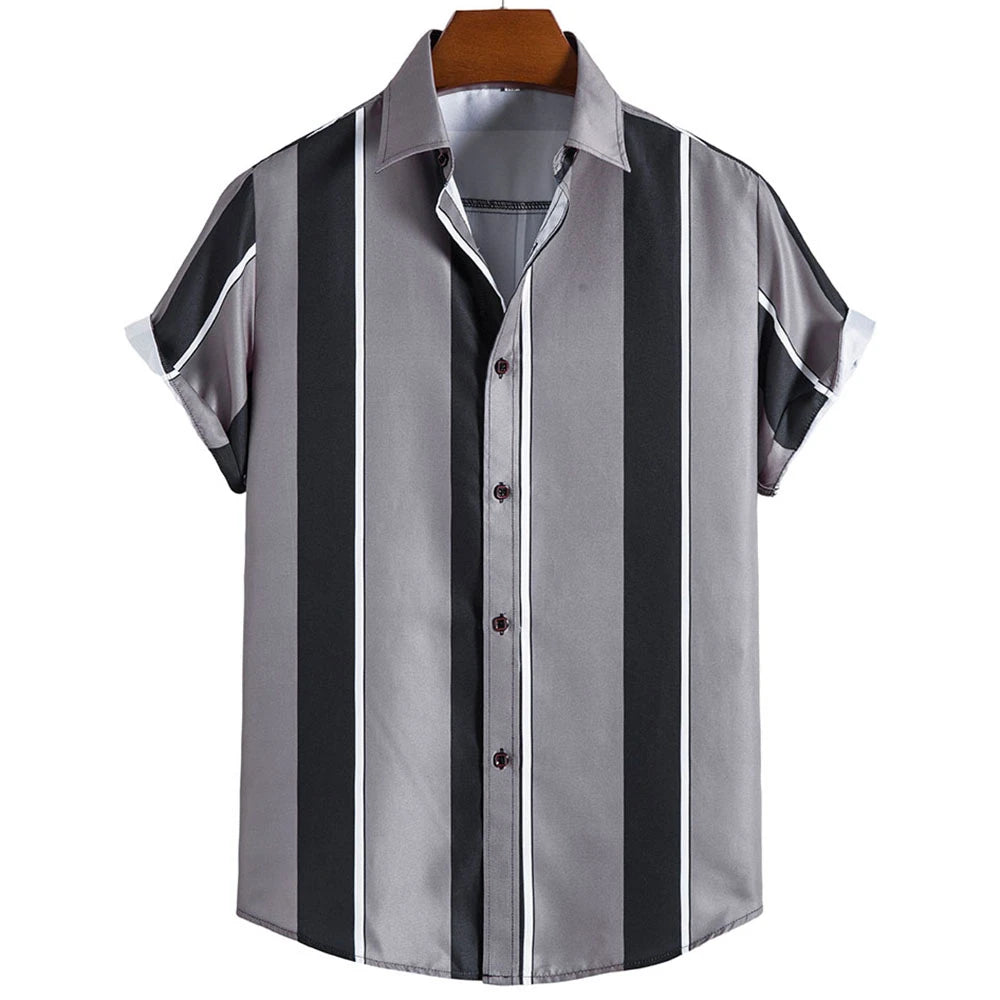 Summer Fashion Striped 3D Print Men's Shirts Basic Graphicsbutton Short Sleeve Lapel Streetwear Hawaiian Blouse Shirts for Men