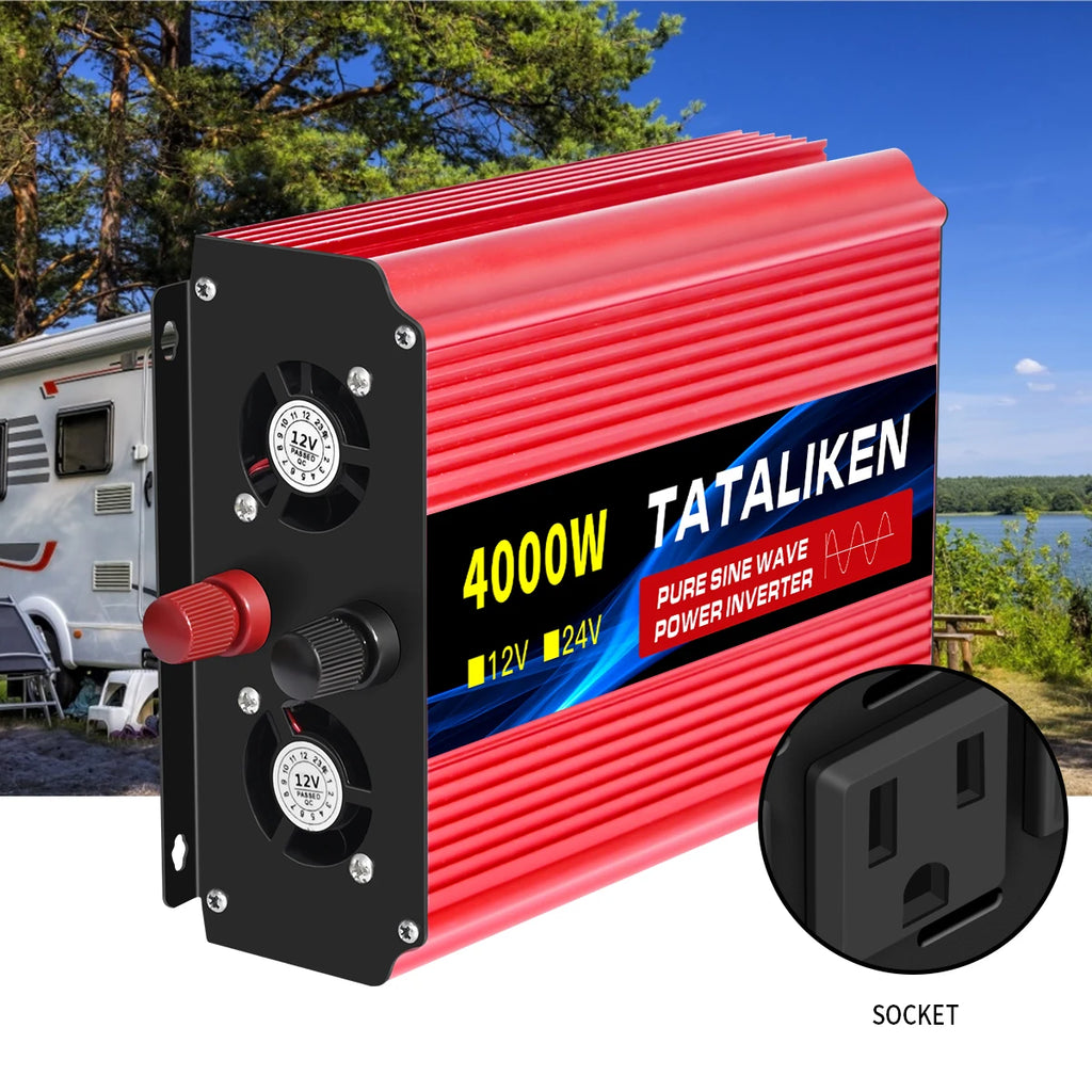 12V24V  To 110V AC Pure Sine Power Inverter 16000W 4000W  Power 60HZ  Converter Car Accessories Solar With LED And US Socket