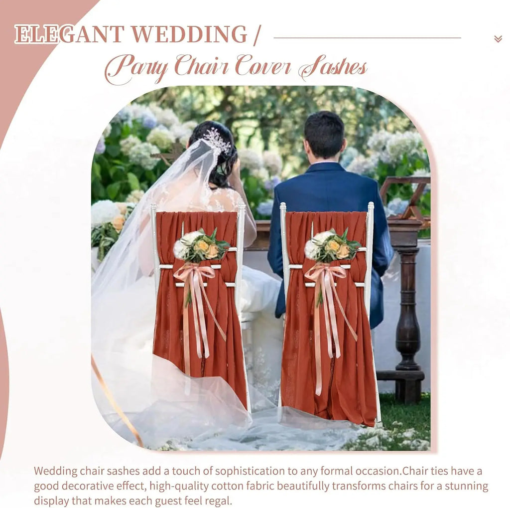 10-100Pcs Terracotta Chair Sashes for Wedding Chair Covers Cheesecloth Chair Bow Sashes Chair Ribbons for Party Ceremony 7x98In