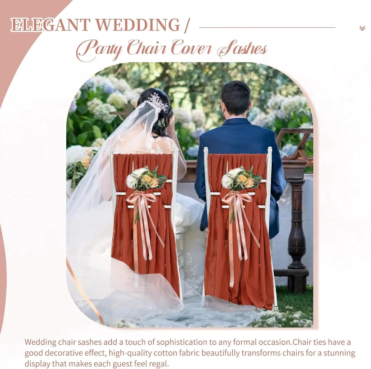 10-100Pcs Terracotta Chair Sashes for Wedding Chair Covers Cheesecloth Chair Bow Sashes Chair Ribbons for Party Ceremony 7x98In