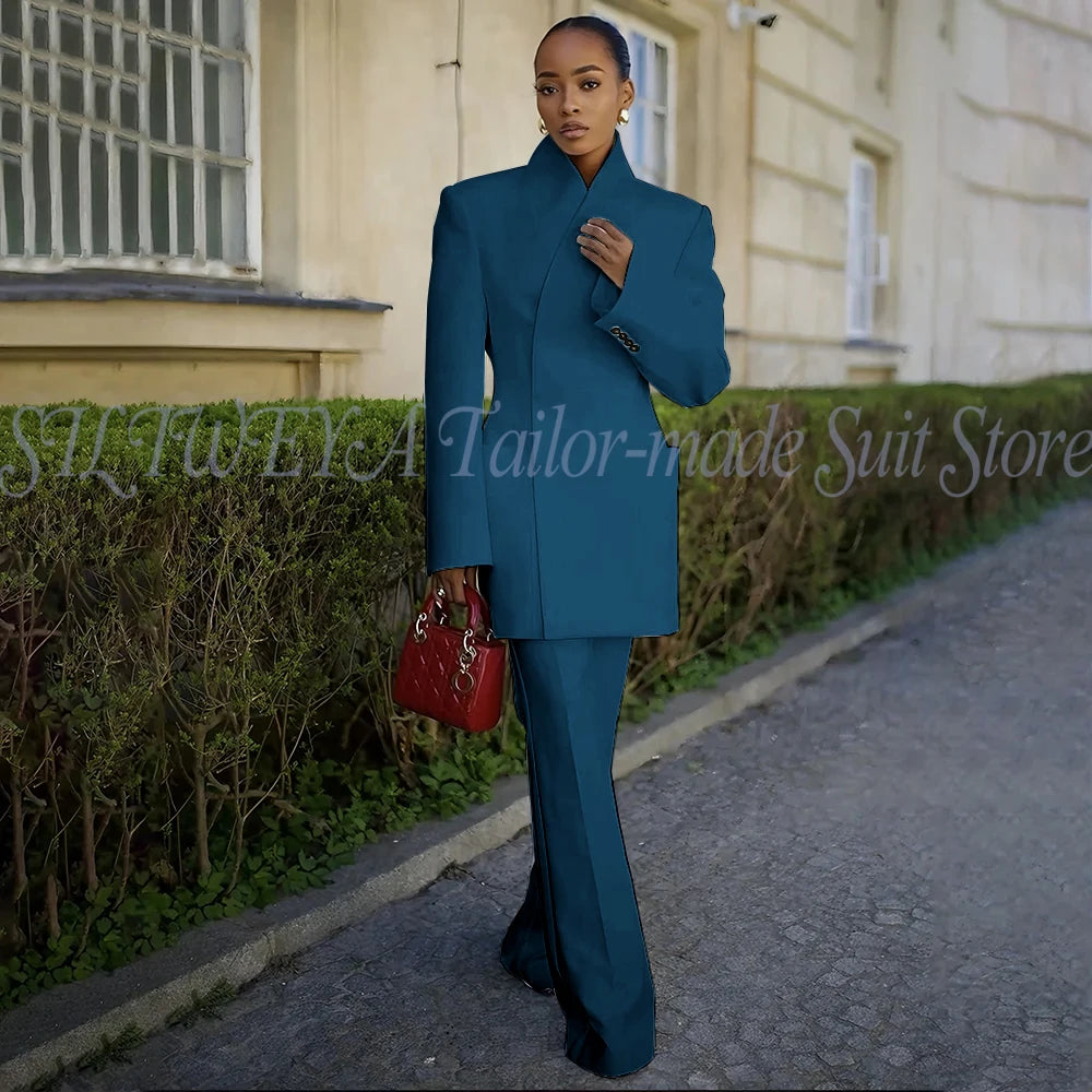White Pants Suit Woman Luxury 2 Pieces Jacket Pants Smart Casual Office Lady Blazer Set Solid Color Trajes De Mujer Elegante