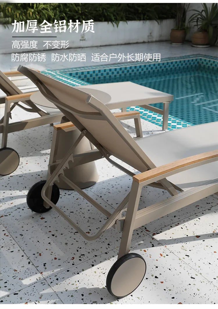 TQH-c13  Outdoor Courtyard Lying Pool Beach Leisure Lounger Waterproof and Sunscreen Hotel B & B Terrace Lying Bed Coffee Table