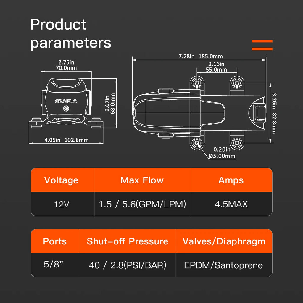 SEAFLO 12V 23A Series 40 PSI Automatic Marine Water Diaphragm Pump Self Priming Electric Boat Beer RV Caravan High Pressure