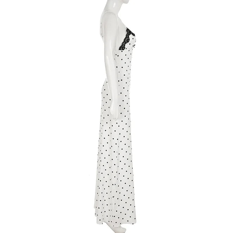 Lace V-Neck Patchwork Maxi Dress Women Backless High Waist Slim Spaghetti Contrast Party Dress Female Spring Long Dress Hot Sale