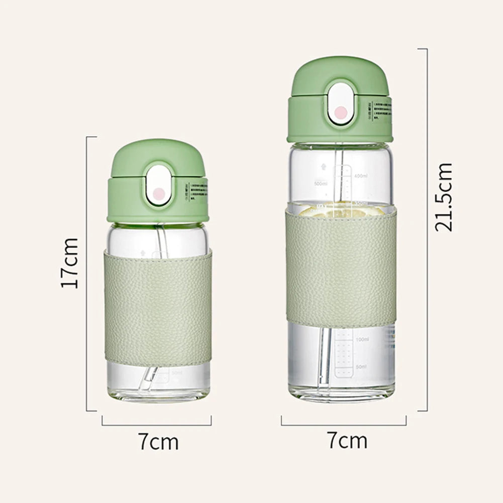 Portable Straw Glass Cup With Scale High Capacity Water Bottle For Boys Girls Leak-proof Wide Mouth For Outdoor Household