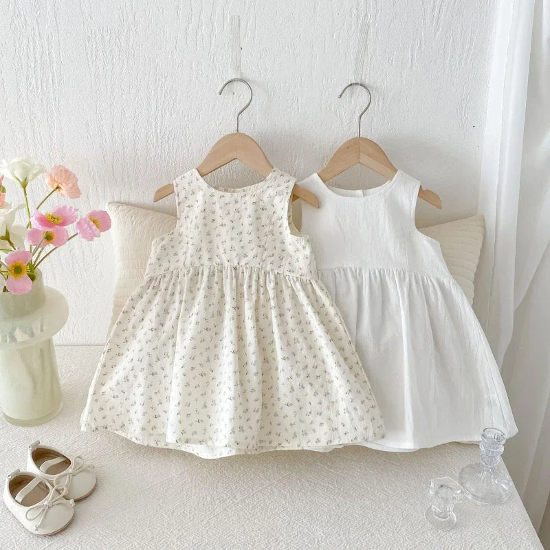 2025 Kids Clothes Summer Solid Dress Baby Girls Cotton Clothes Sleeveless Floral Dresses Children'S Vestidos Casual Clothing