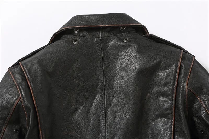 Retro Black Winter Leather Jacket Men Vintage Style Plus Size 5XL Genuine Natural Thick Cowhide Diagonal Zipper Leather Coat