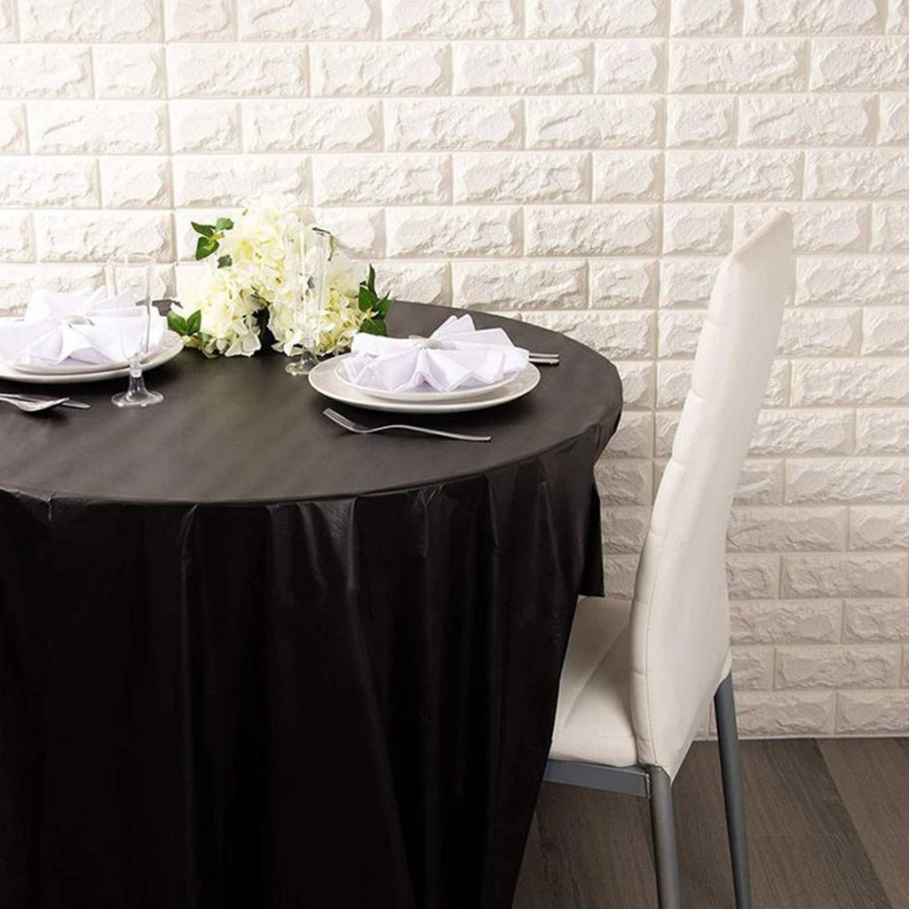 Round Tablecloth White Plastic No Stitch Fabric Elegant Solid Table Cloth for Christmas Birthday Wedding Party Hotel Decoration