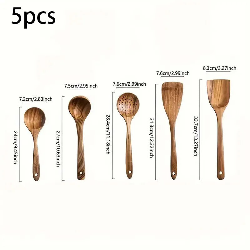 Wooden kitchen utensil cooking set, household spatula spoon set, salad spoon fork, mixing spoon, kitchen baking set