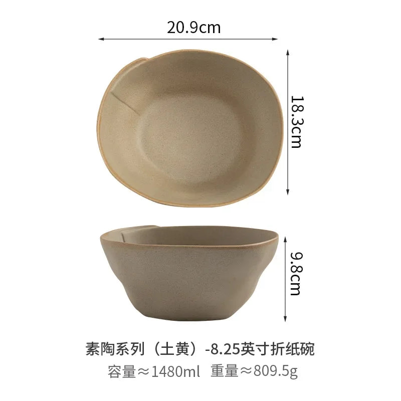 Vintage Coarse Ceramic Bowl, Soup Bowl, Fish Plate, Salad Bowls, Noodle Bowl, Soup Plate, Irregular Tableware, Kitchen Utensils