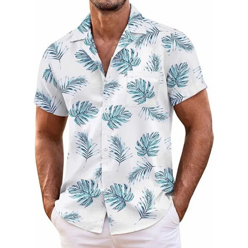 Men's Hawaiian Shirt Short Sleeved Floral Button Shirt Tropical Summer Beach Shirt Camping Collar Shirt