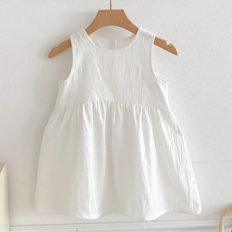 2025 Kids Clothes Summer Solid Dress Baby Girls Cotton Clothes Sleeveless Floral Dresses Children'S Vestidos Casual Clothing