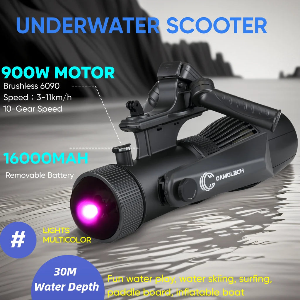 Camolech New 900W Underwater Sea Diving Scooter SUP Motor Electric Fin Propeller Removable Battery for Pool Diving